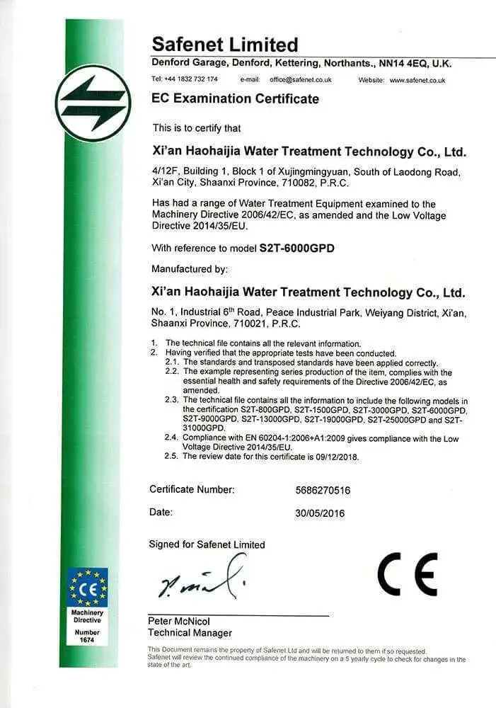 CE-certification of RO-water Filtration Drinking Plant CE certification of RO water Filtration Drinking Plant