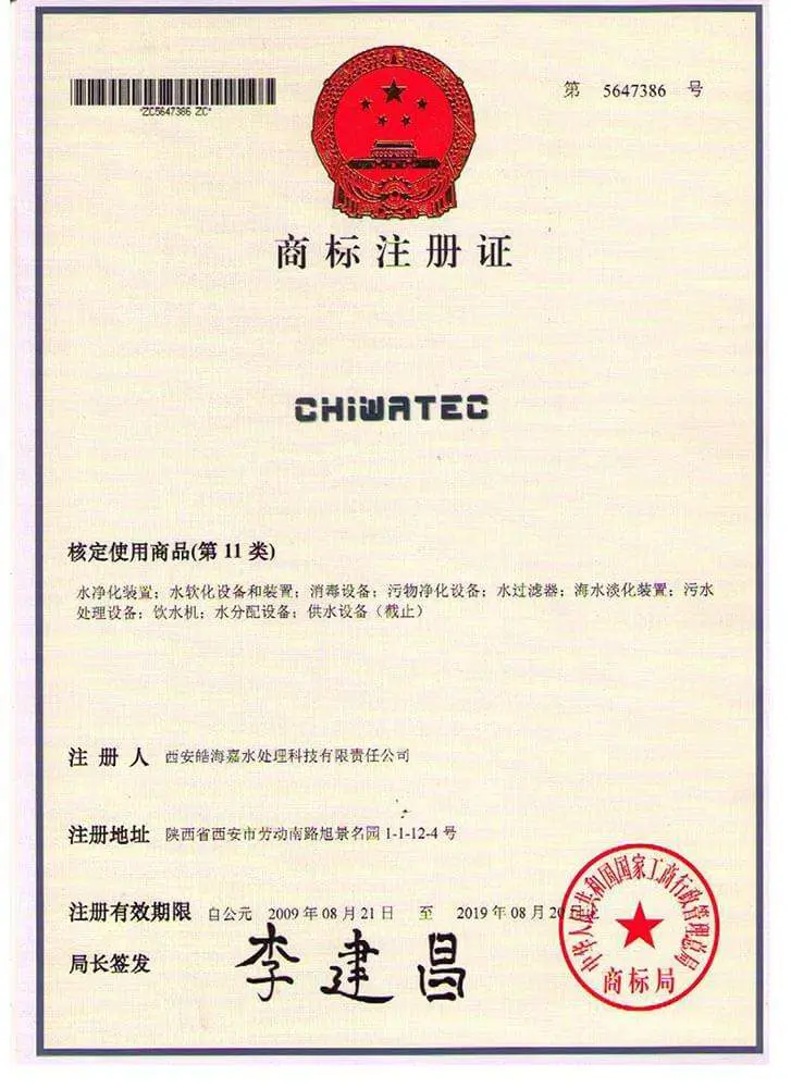Chiwatec Trademark registration certificate Chiwatec Trademark registration certificate