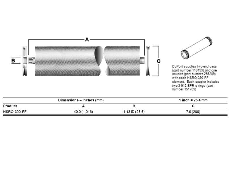 Dimension of HSRO-390-FF RO Membrane